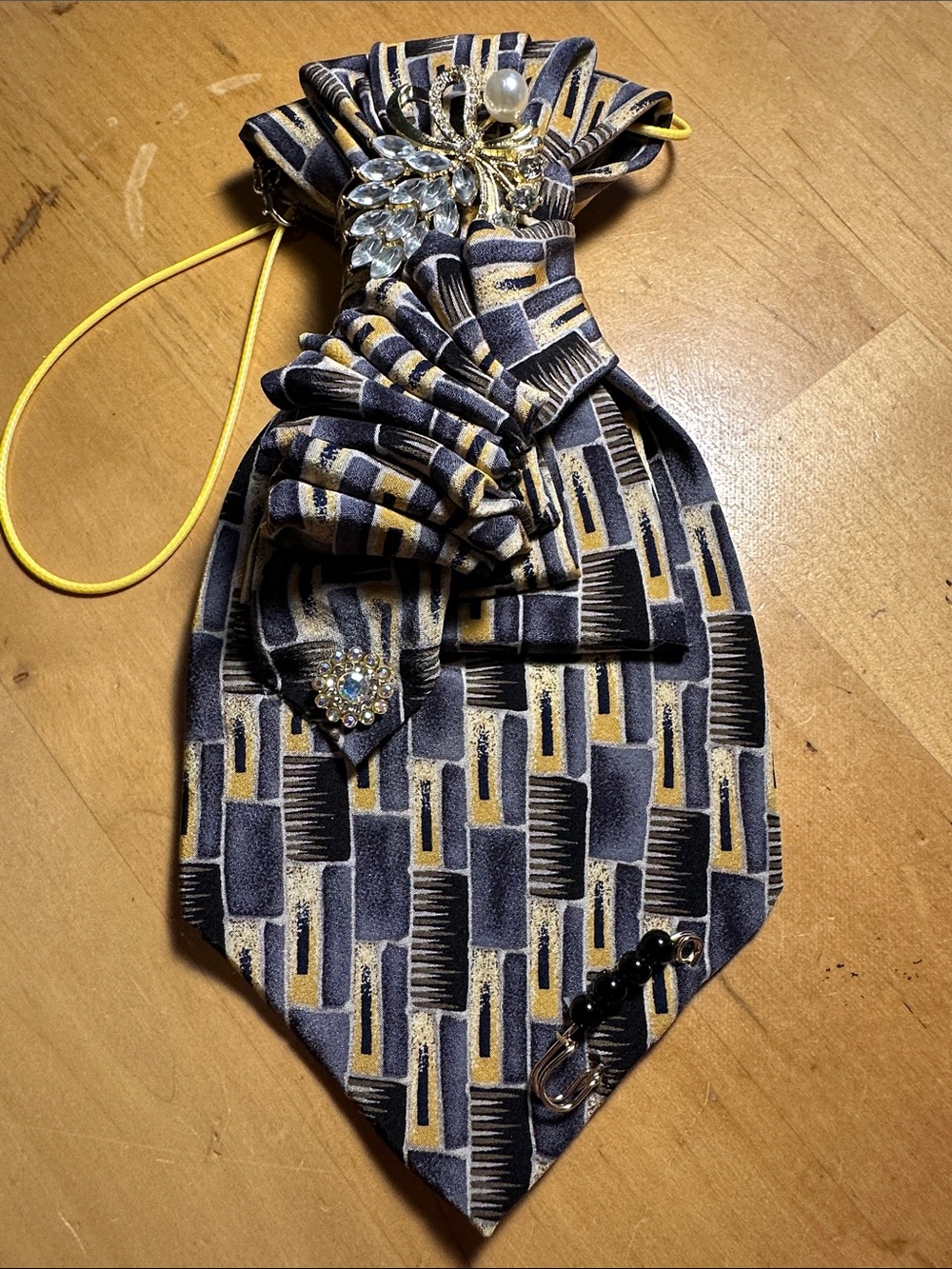 Pierre Cardin Navy and Yellow Patterned Necklace Tie with Crystal Accents